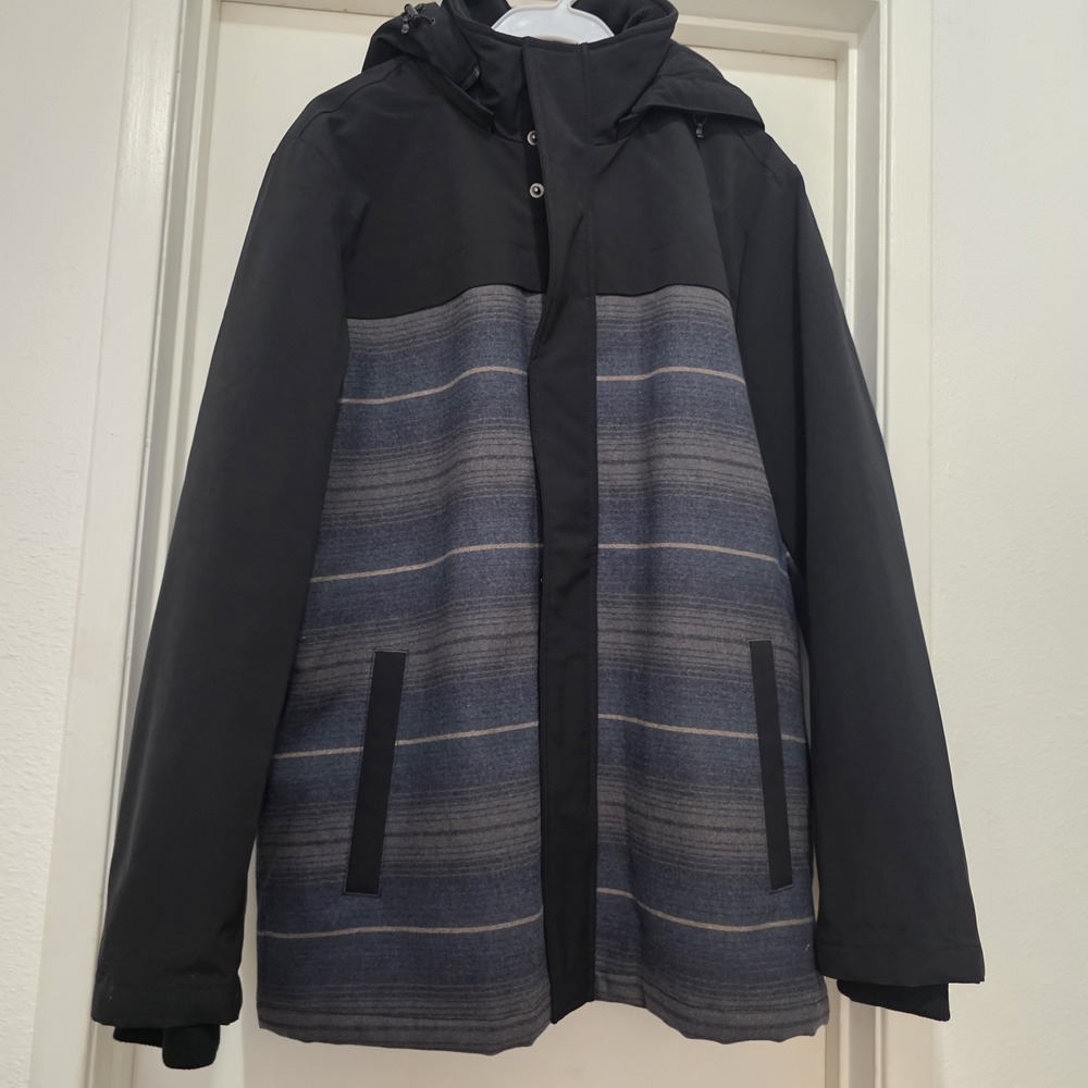 Pendleton Men Black Blue Striped Hooded Winter Warm Casual Outerwear Coat Jacket